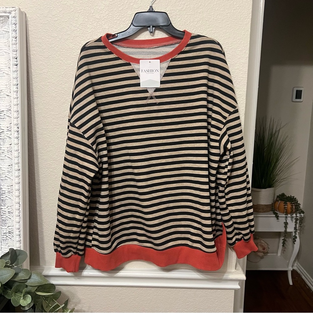 Striped Pullover Tops Casual Oversized Long Sleeve XL FASHION CLOTHING - Picture 8 of 15